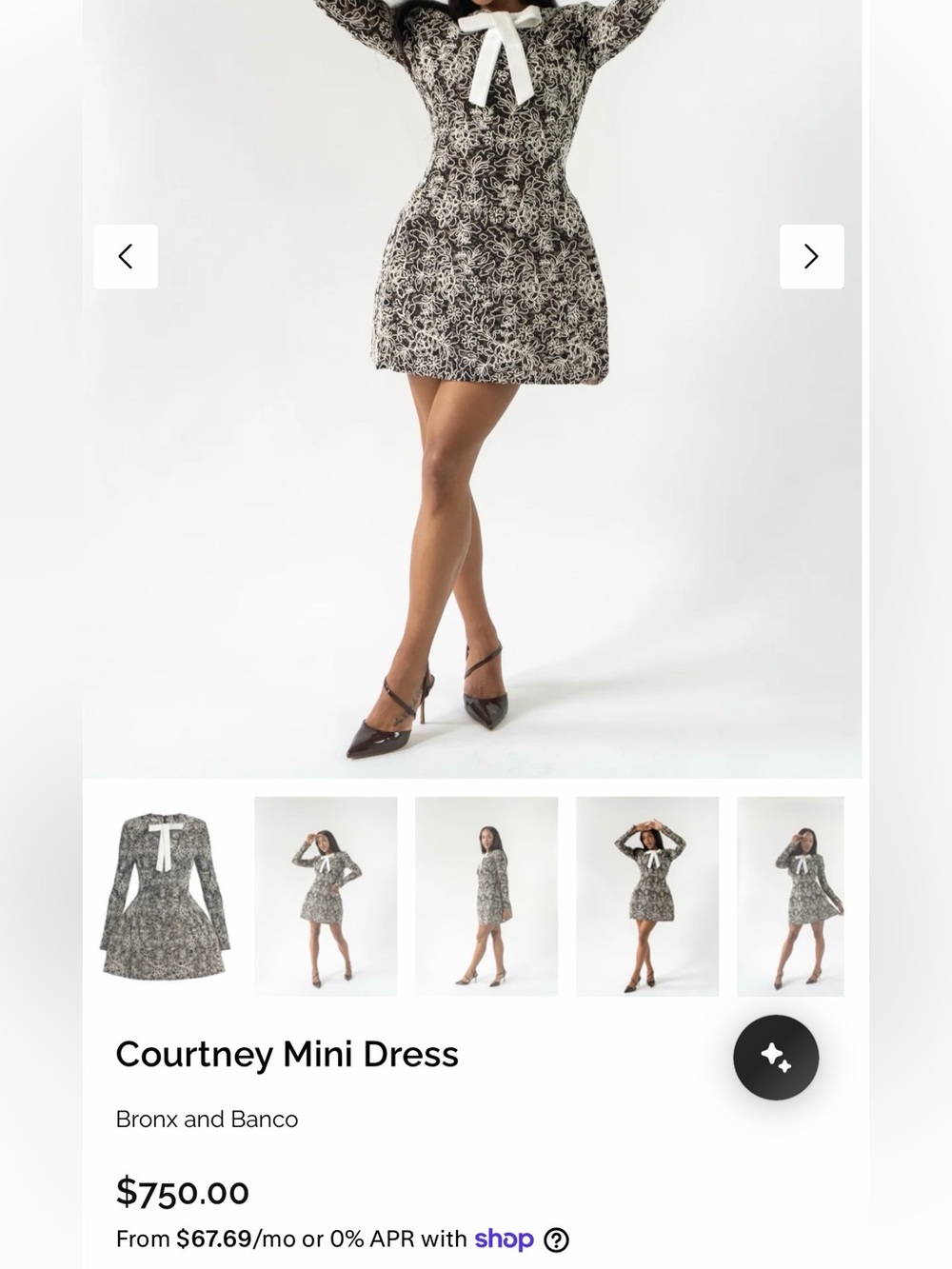 Black & White Floral Long-Sleeve Mini Bow Dress